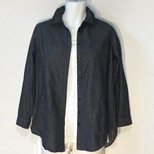 Joan Rivers SZ XS Oversized shirt black wash denim jacket or shacket style